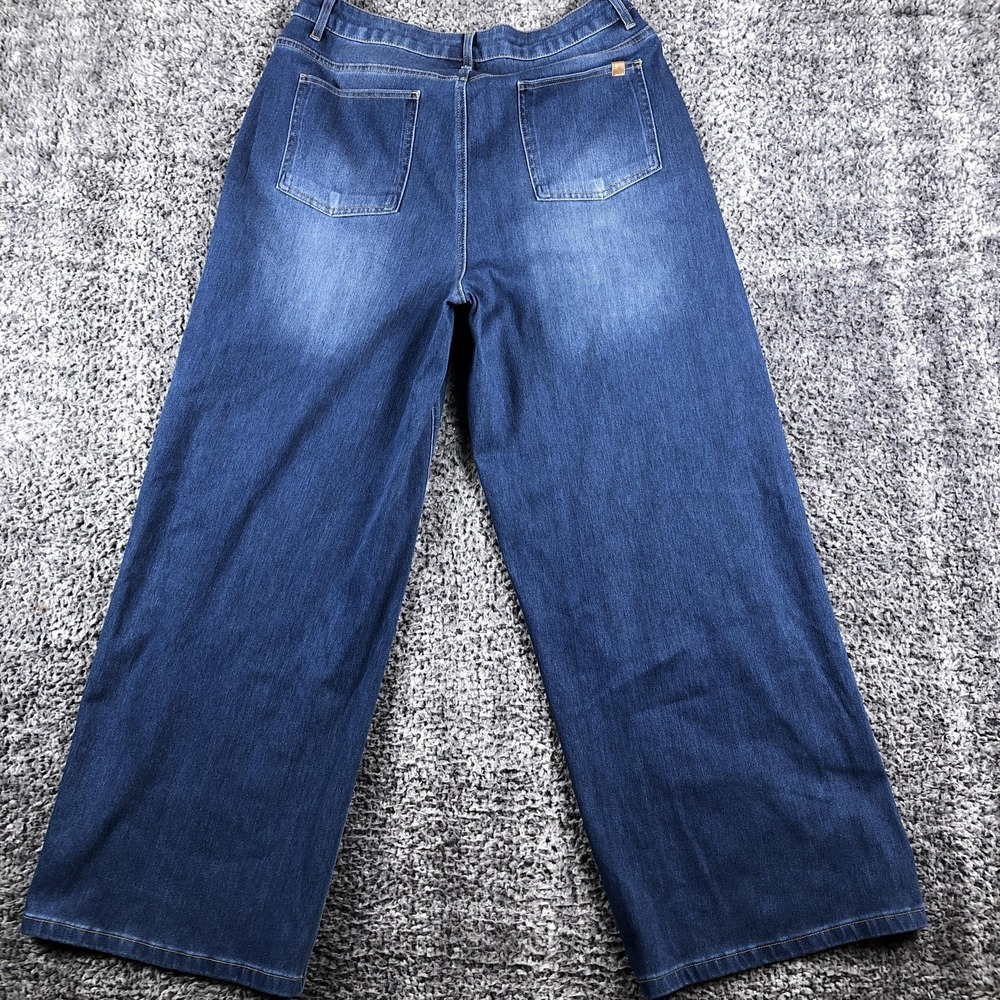 Halara Flex Denim Jeans Womens 14 Petite Blue Med Wash High Rise Wide Leg - Picture 3 of 14
